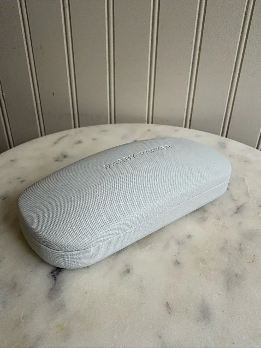 Warby Parker Hard Clamshell Glasses/Sunglasses Case Light Gray Blue Lining Women